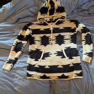 Forever 21 Black and Cream Knit Sweater Hoodie